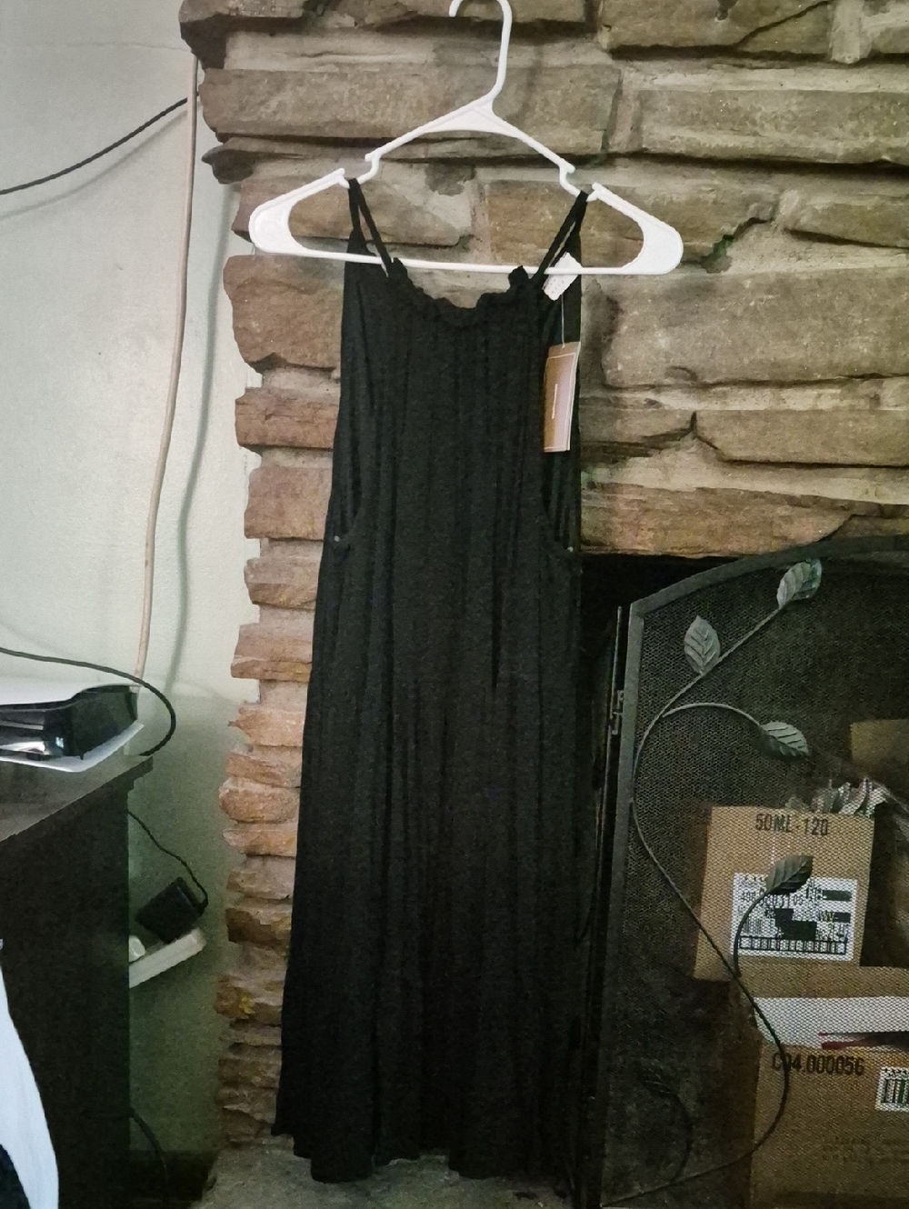 Francesca's Collections Black Midi Dress with Spaghetti Straps